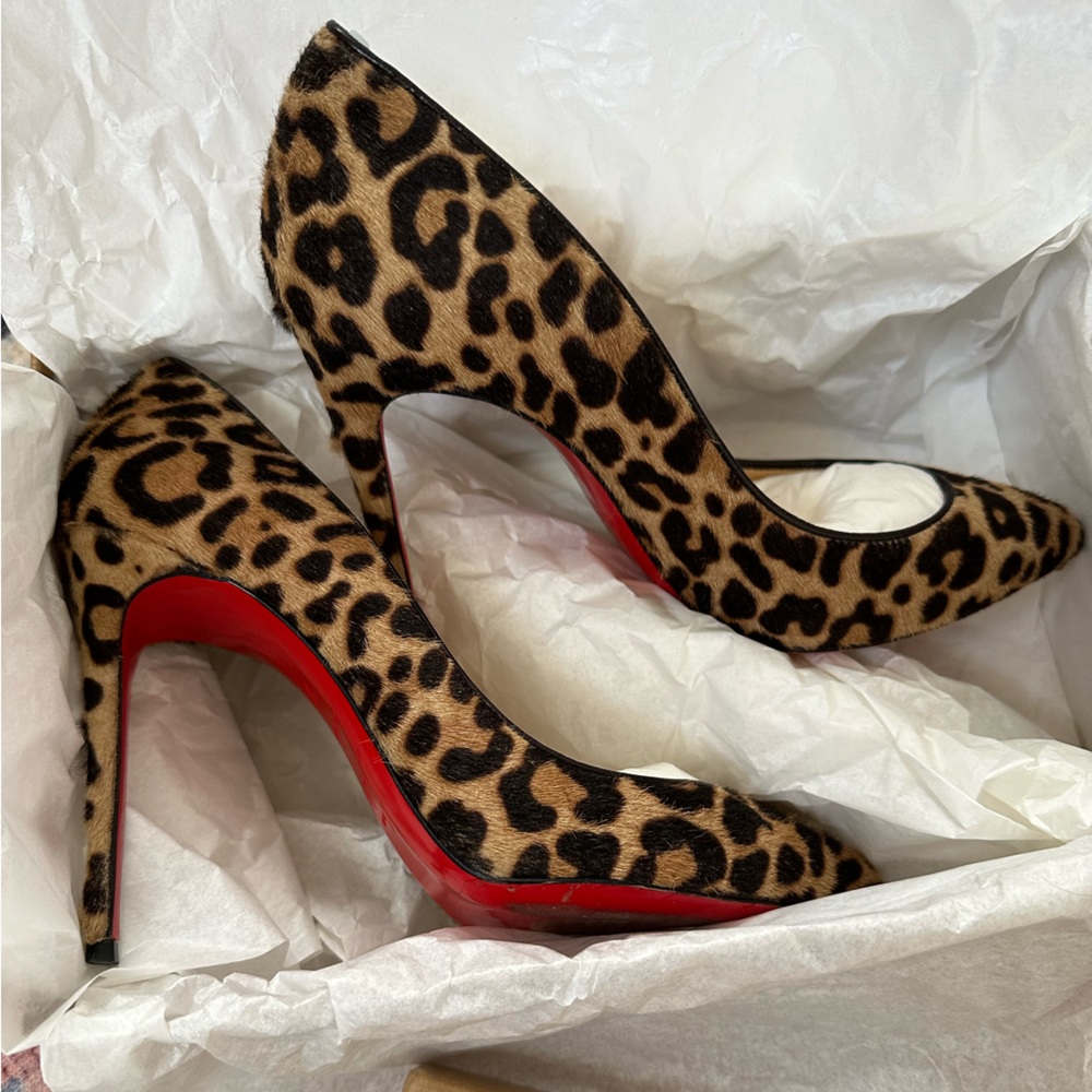 Christian Louboutin Pigalle Follies 100 Pony Jaguar Brown Leopard Heels Sz 37
